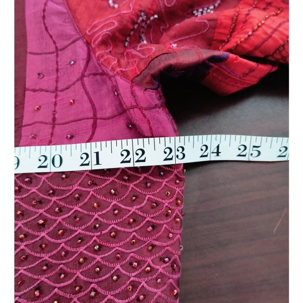 Chicos Design 100% Silk Beaded Patchwork Shirt Jacket Boho Art to Wear Shacket - Picture 12 of 16